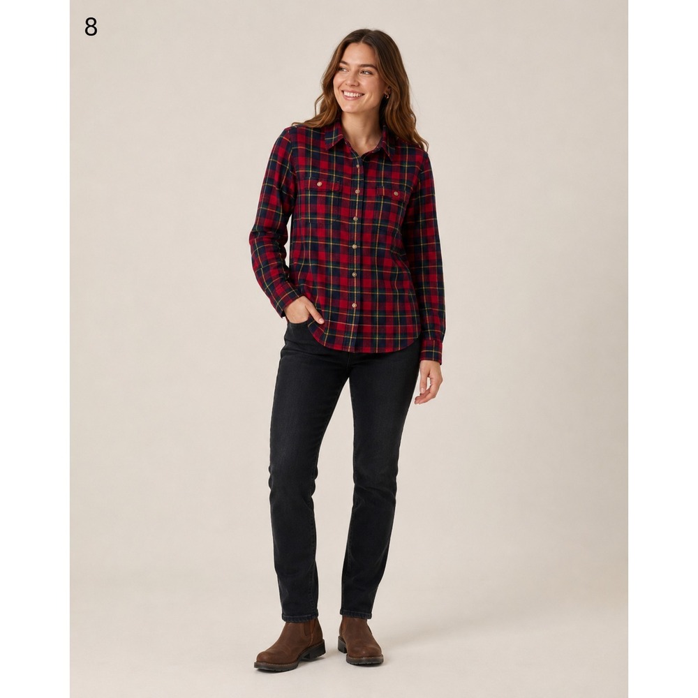 Duluth Trading Co Free Swingin' Button-up Shirt Women M Red Plaid Cotton Flannel
